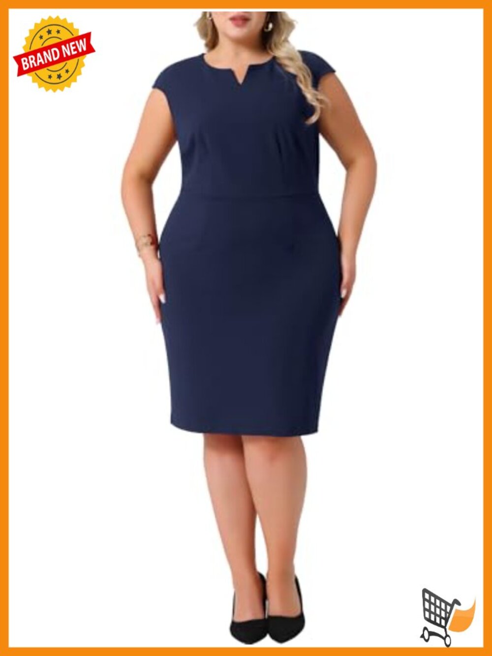 Plus Size Sheath Dress Notched V Neck Sleeveless Pencil Work Dress Midi Length